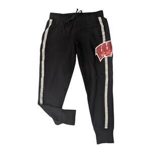 Pink Victoria’s Secret University of Wisconsin small joggers. Black,Red sequins